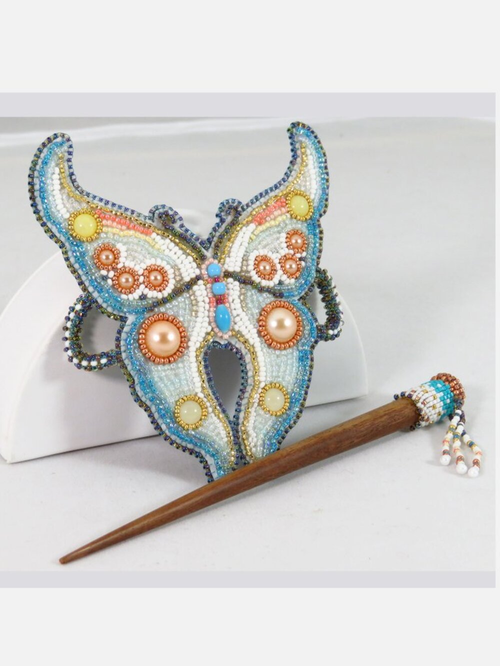 Beaded butterfly art nouveau hair ornament